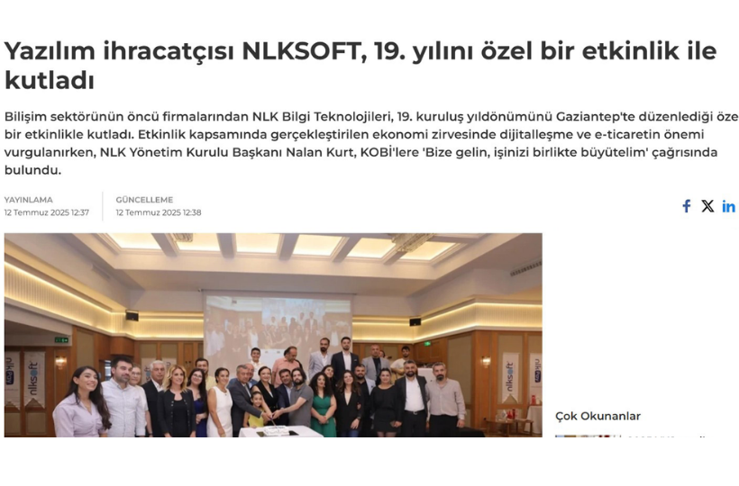 Dünya Gazetesi: Yazılım İhracatçısı nlksoft, 19. Yılını Özel Bir Etkinlik İle Kutladı